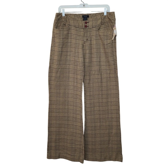 Frenchi Pants - Brown Plaid Wide Leg Pants 11 70s‎ Dark Academia Preppy Old Money Espresso Girl